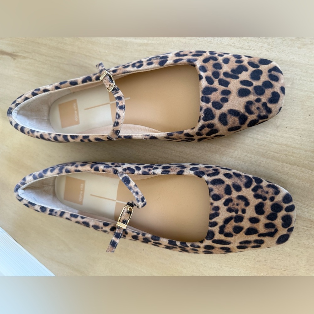 Dolce Vita Leopard Print Mary Jane Flats in Tan and Black